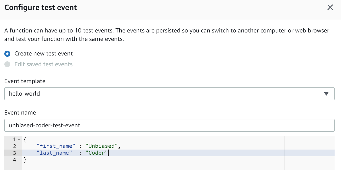 AWS Lambda - Test Event