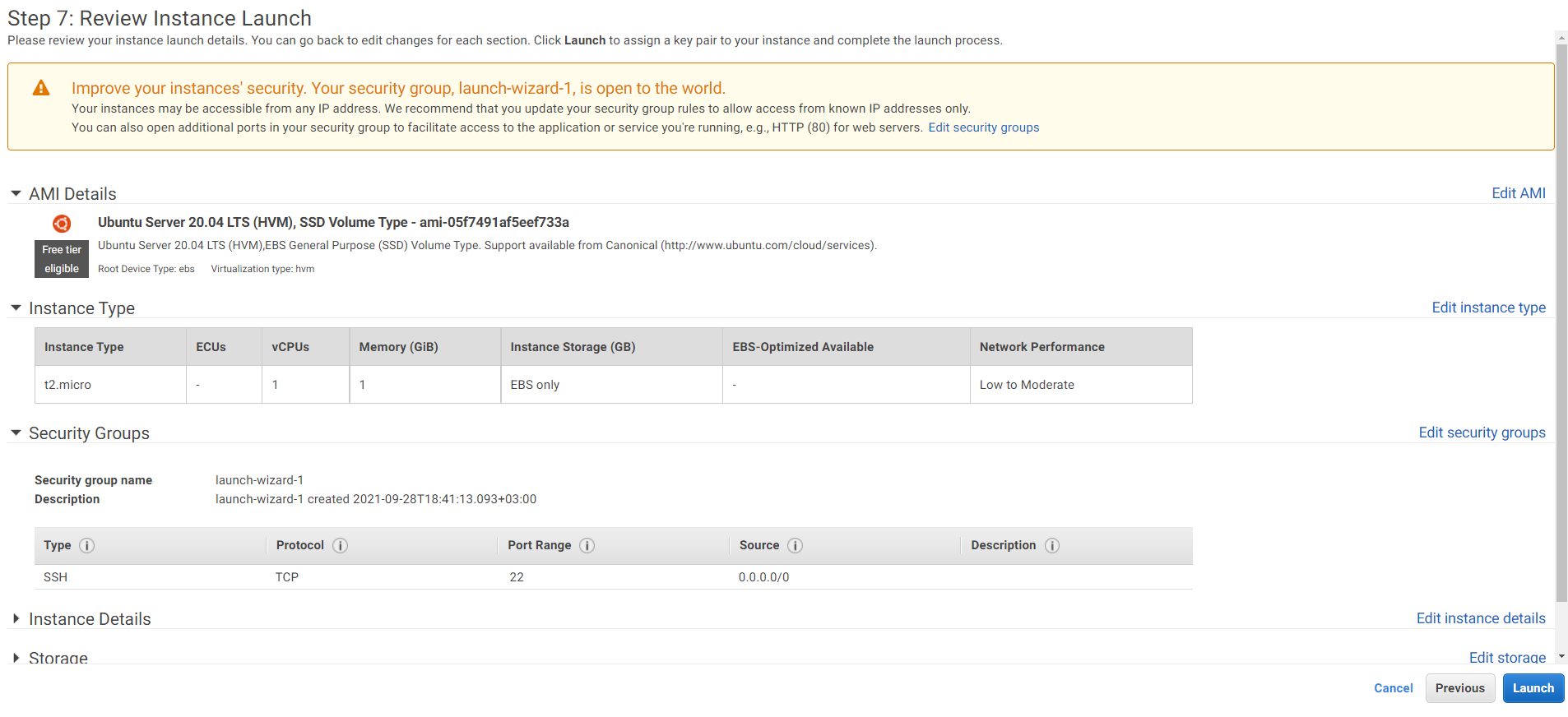 Finalize EC2 instance - Launch