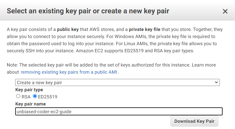 EC2 create a new key pair