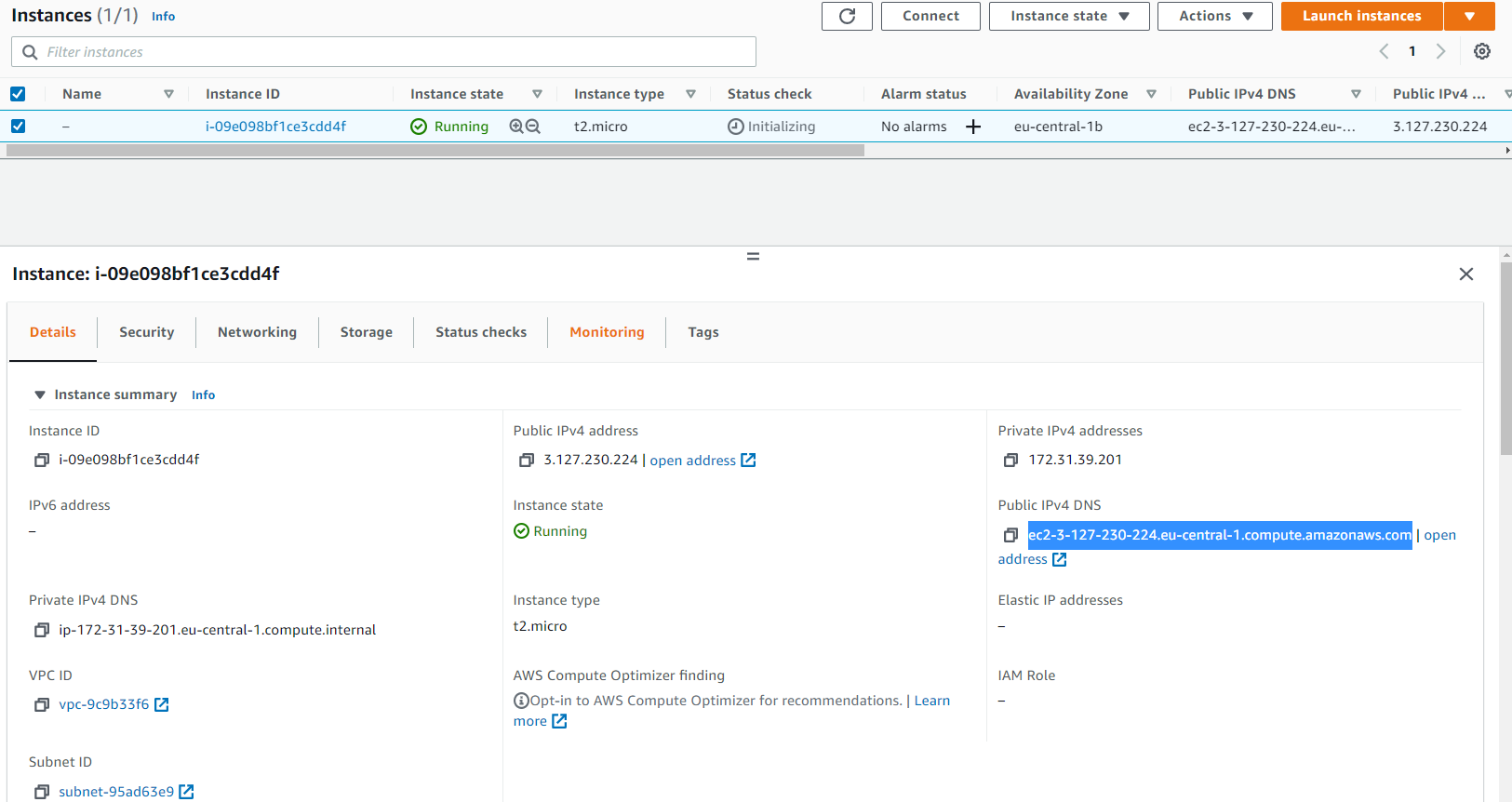 EC2 instance running