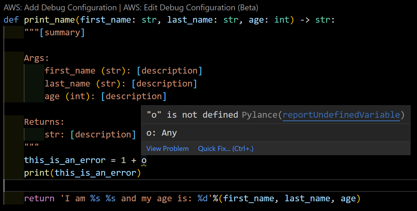 Visual Studio Code - Pylance error detection