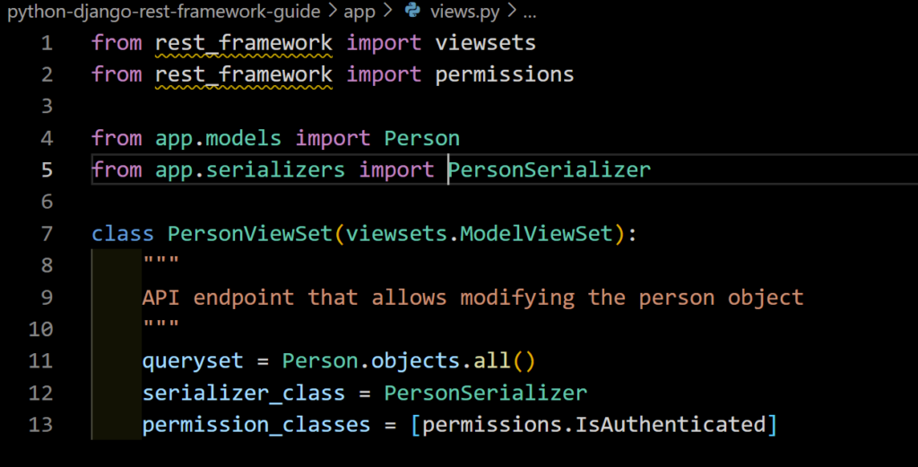 Python Django Rest Framework - ModelViewSet view code