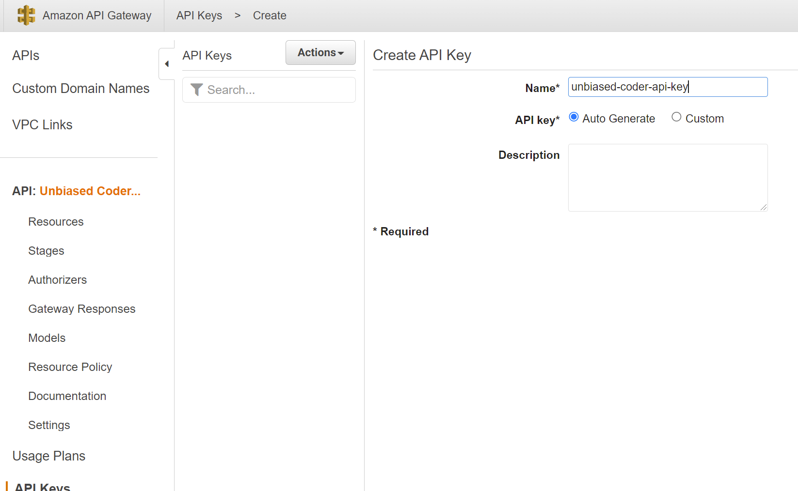 How to create API key in API Gateway