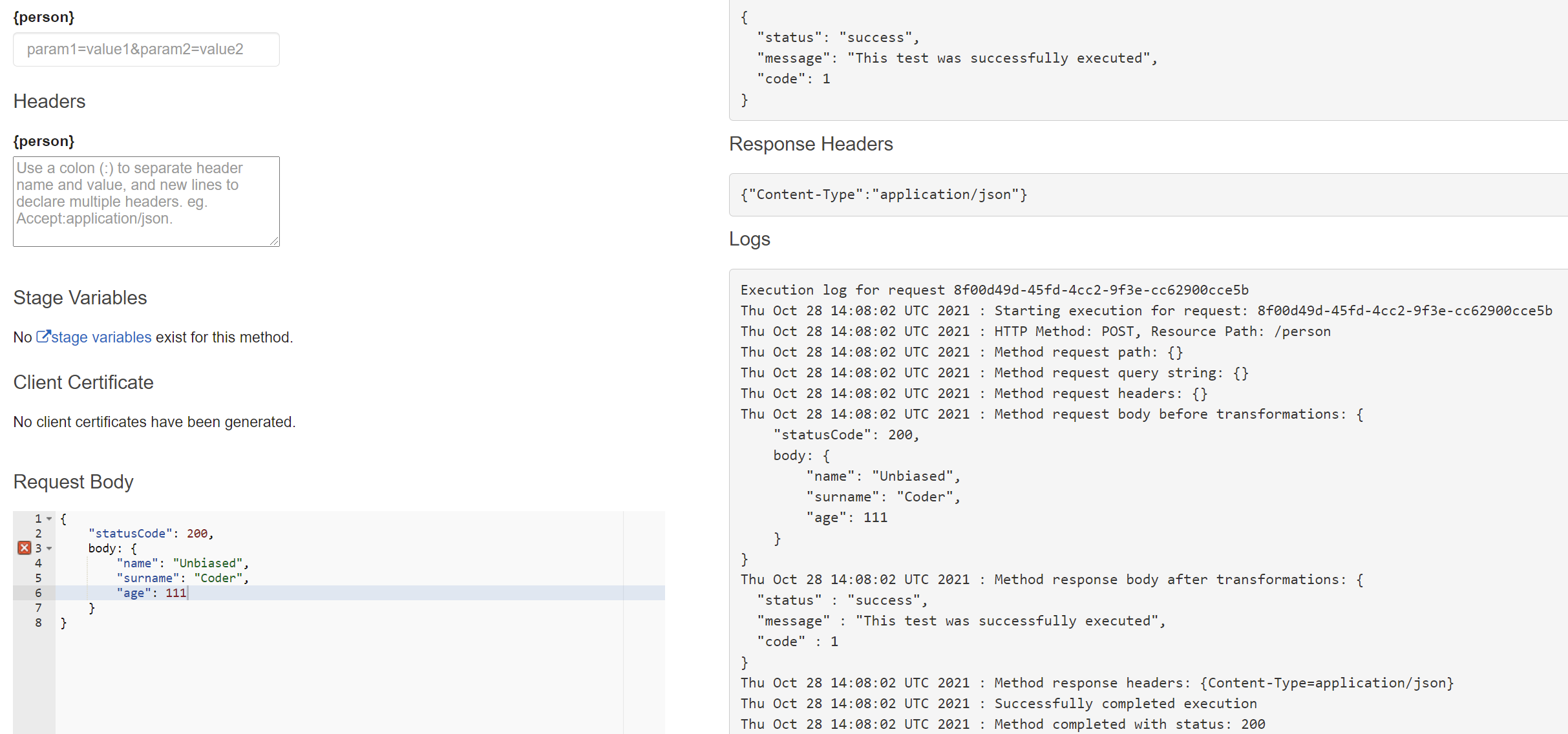 How to test API Gateway POST Requests