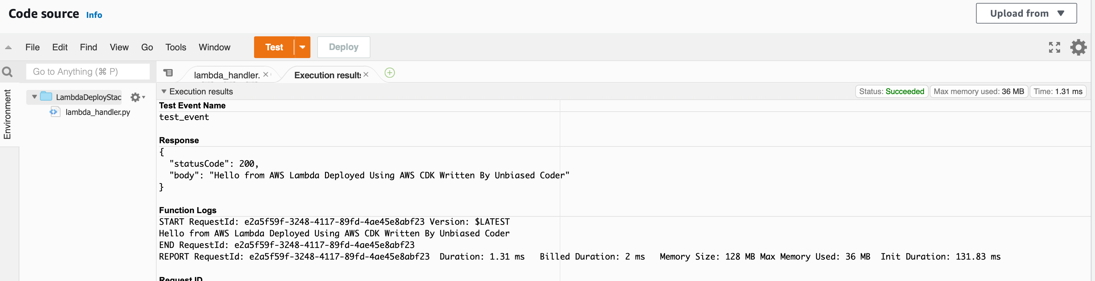 AWS CDK Deployed Lambda Execution